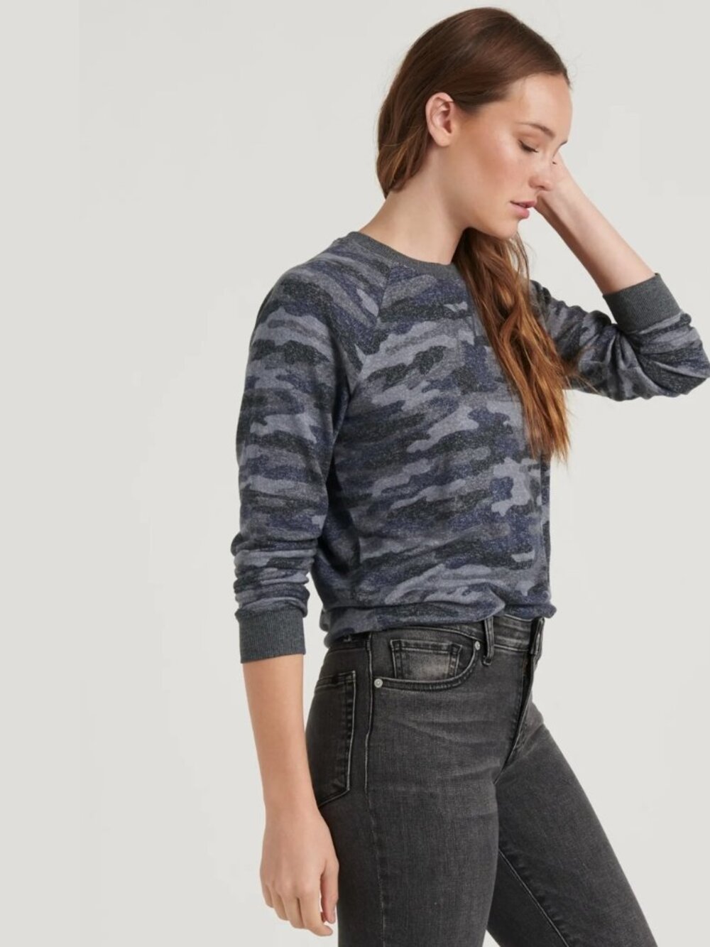 2/$30 Lucky Brand Hacci Camo Crew Neck Sweater Grey Multi Large #A4438 - Picture 4 of 14